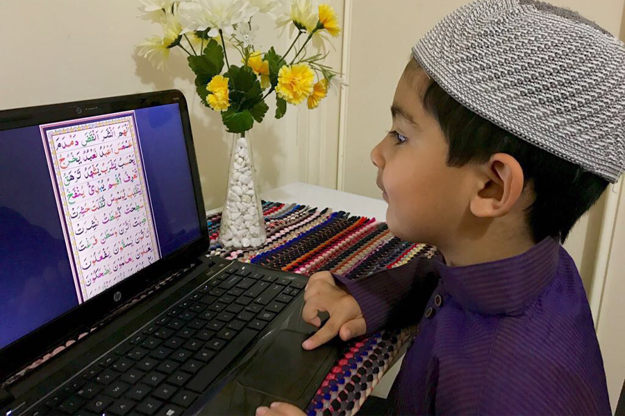 a student is learning quran online